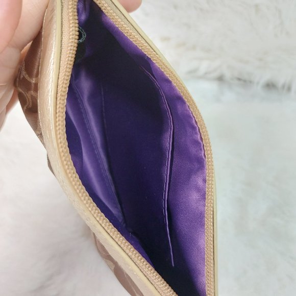 Coach Women's Tan Signature Canvas Metallic Trim Mini Bag/Wristlet - Picture 3 of 8